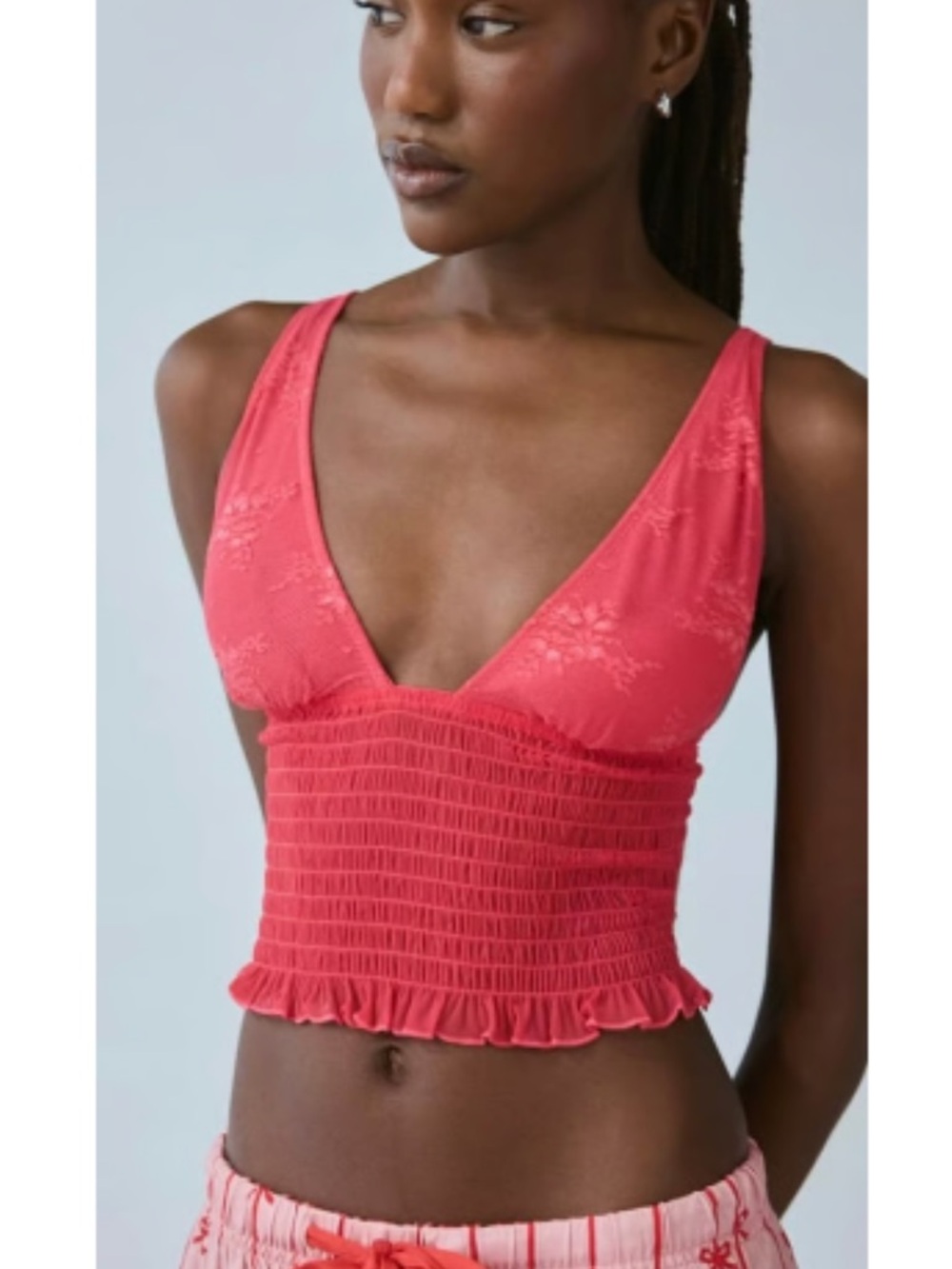 Urban Outfitters Out From Under Firecracker Smocked Cropped Top Pink Small, Med - Picture 1 of 7